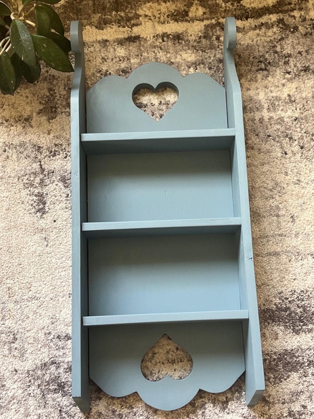 Vintage cottagecore Blue Wall Shelf with Heart Cutouts -